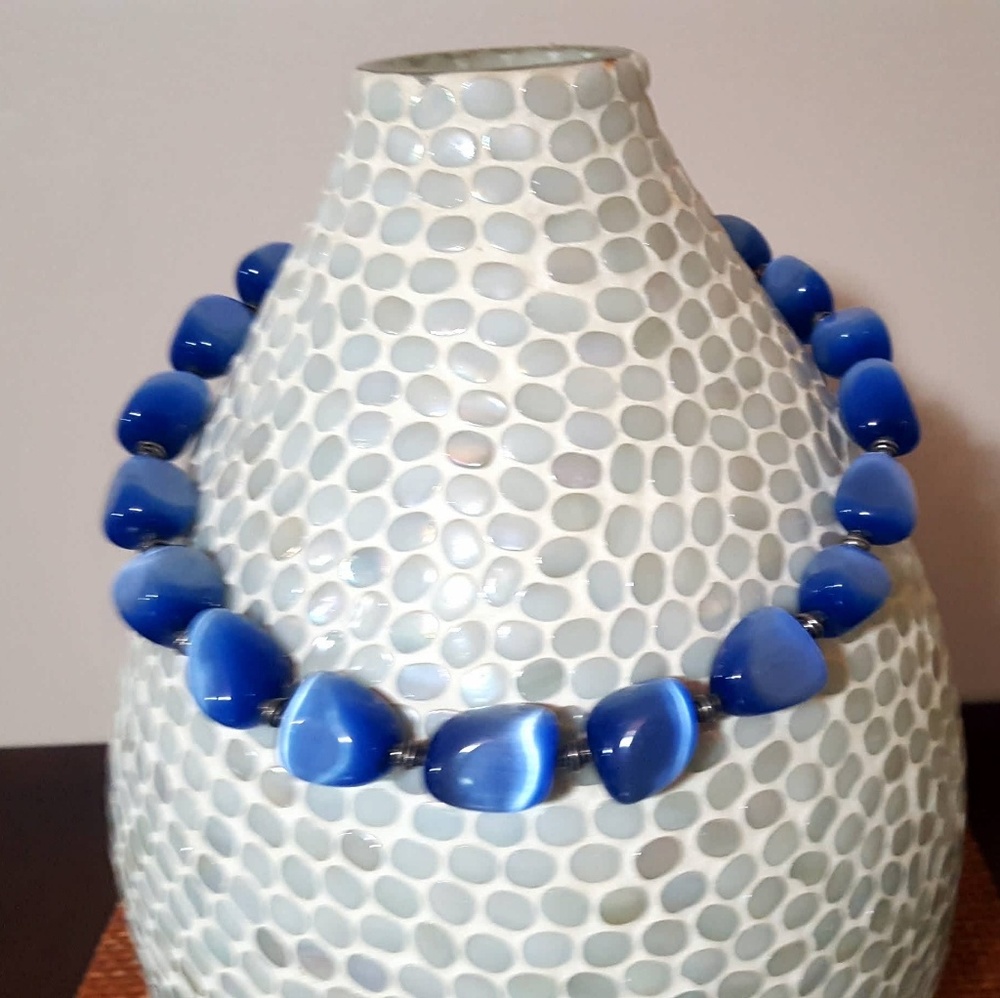Blue tigers eye necklace, bracelet